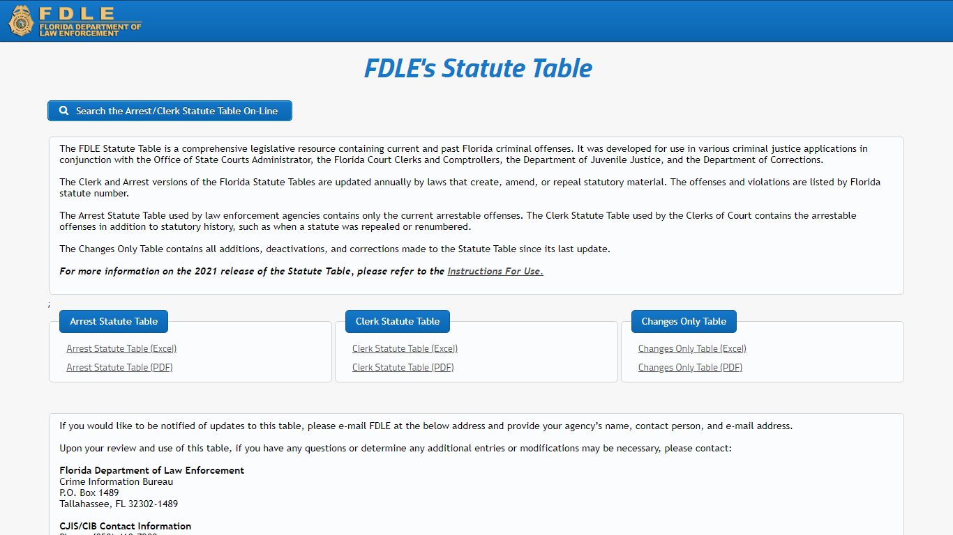 FDLE's Statute Table