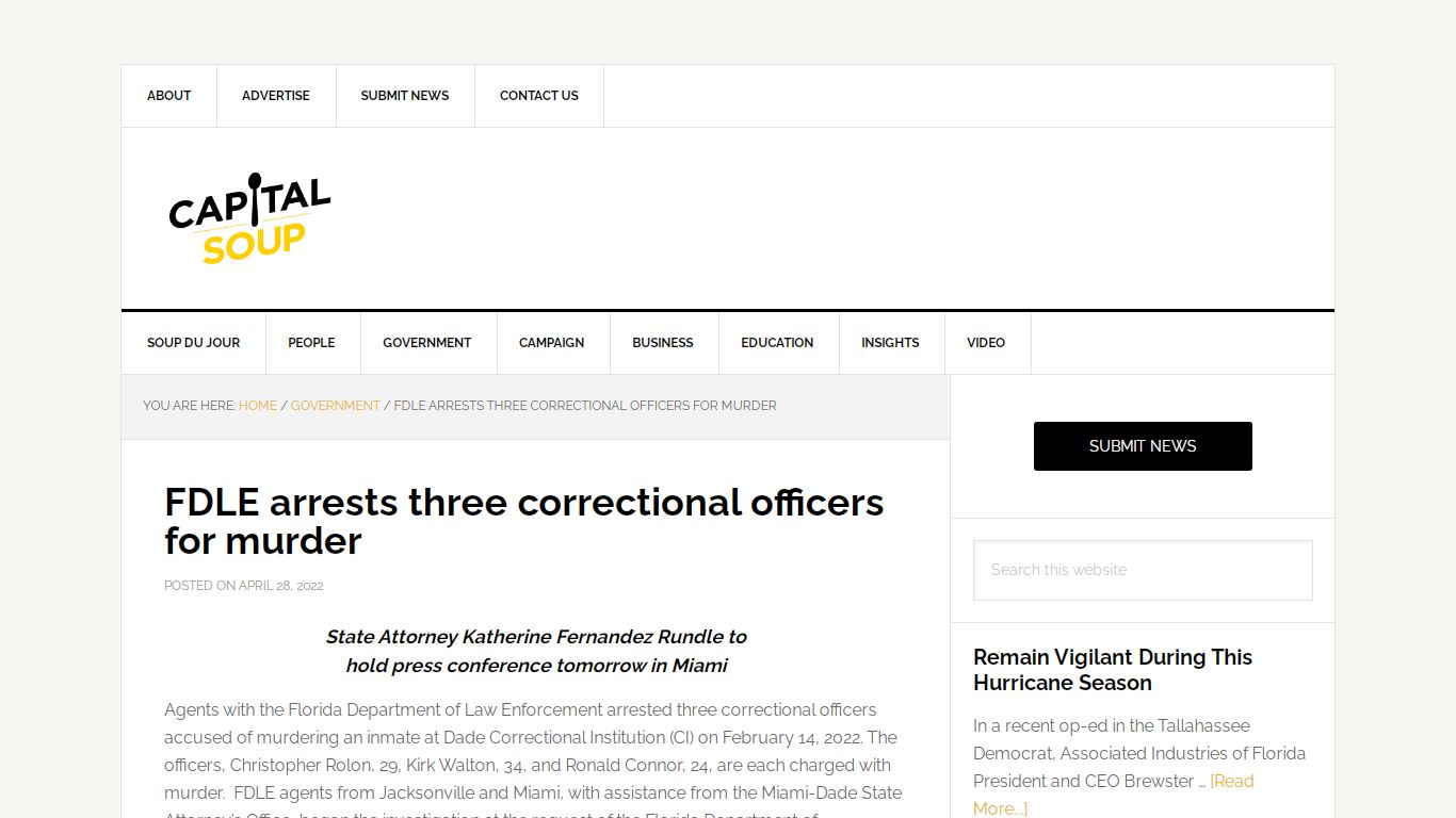 FDLE arrests three correctional officers for murder - Capital Soup